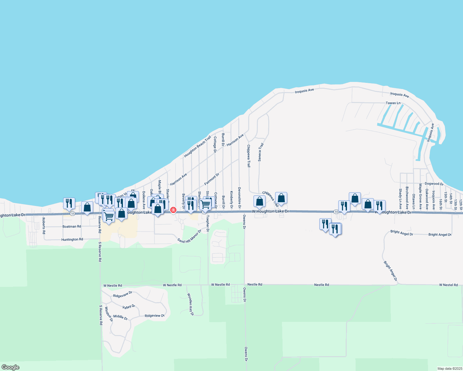 map of restaurants, bars, coffee shops, grocery stores, and more near 101-199 Kimberly Dr in Denton Township
