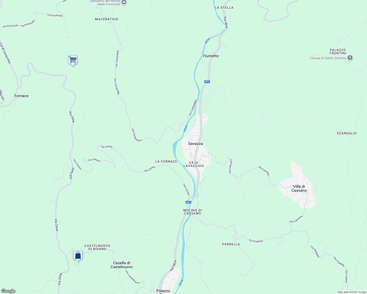map of restaurants, bars, coffee shops, grocery stores, and more near 20/2 Via E. de Giovanni in Savazza