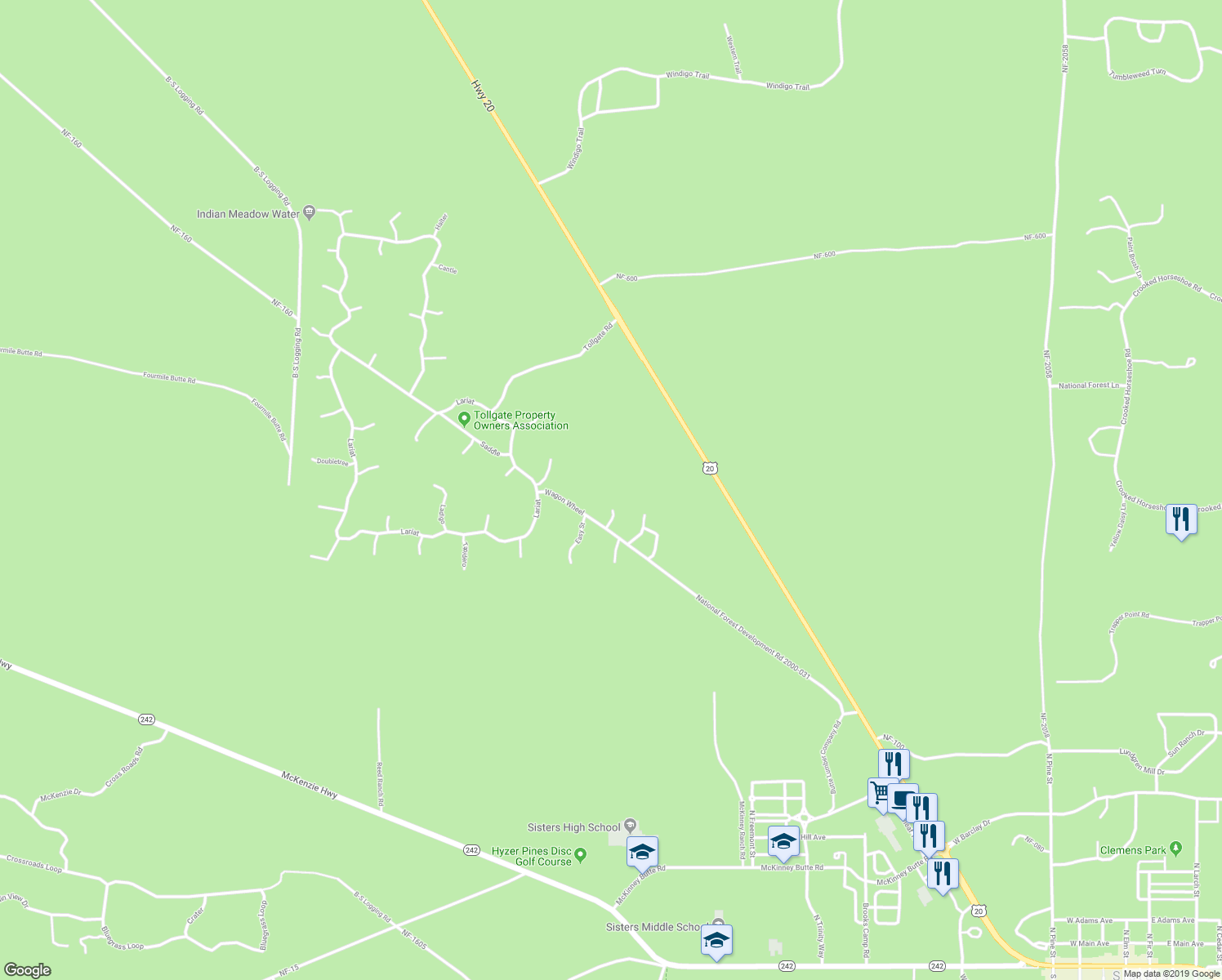 map of restaurants, bars, coffee shops, grocery stores, and more near 69288 Stetson in Sisters