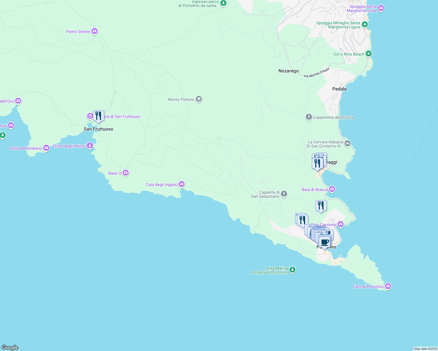 map of restaurants, bars, coffee shops, grocery stores, and more near 15 Località Prato in Città Metropolitana di Genova