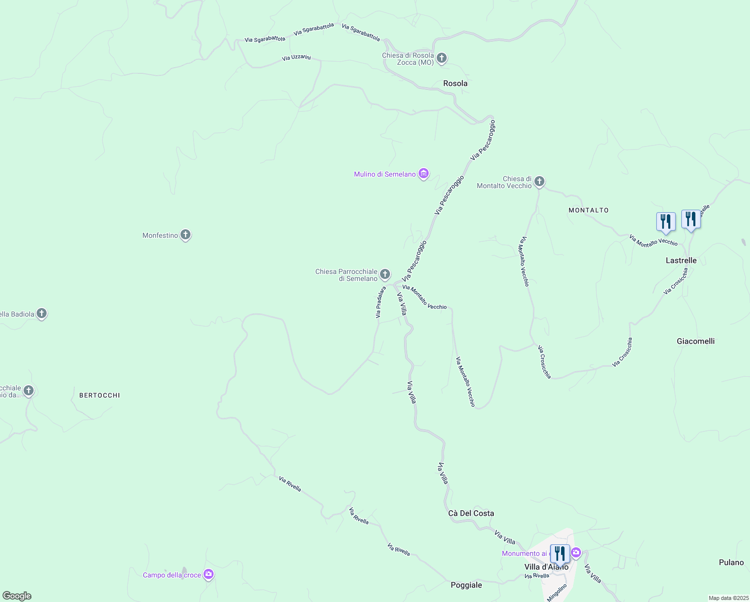 map of restaurants, bars, coffee shops, grocery stores, and more near 170 Via Pradalara in Montese