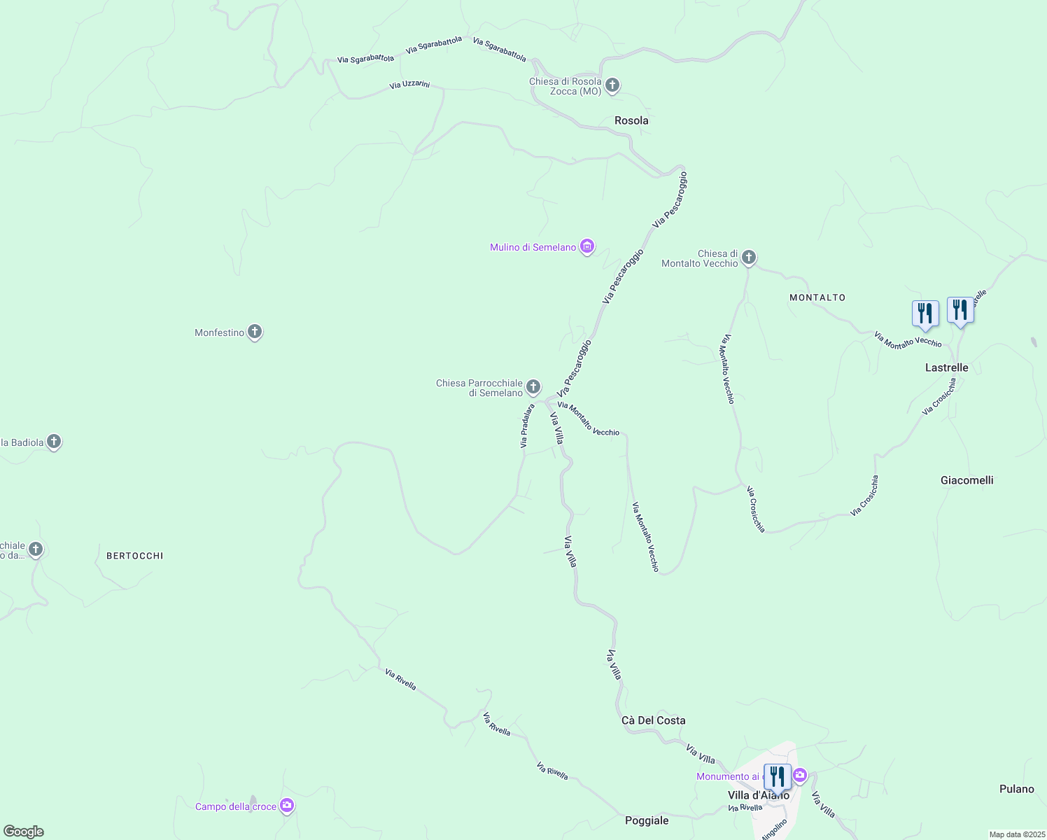 map of restaurants, bars, coffee shops, grocery stores, and more near 170 Via Pradalara in Montese