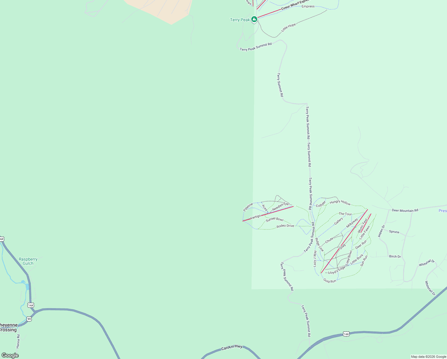 map of restaurants, bars, coffee shops, grocery stores, and more near Terry Peak Summit Road in Lead