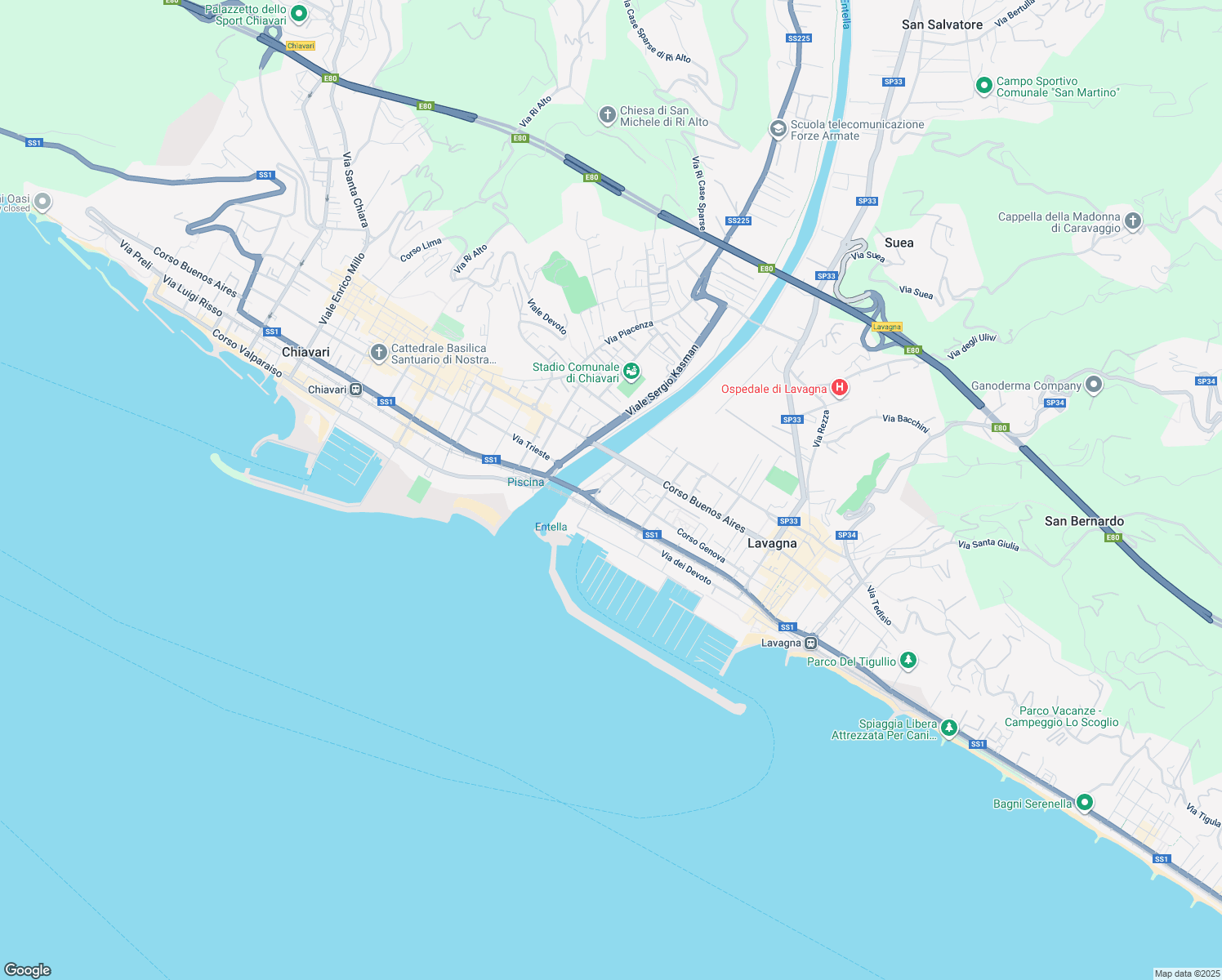 map of restaurants, bars, coffee shops, grocery stores, and more near 6 Piazza la Scafa in Lavagna
