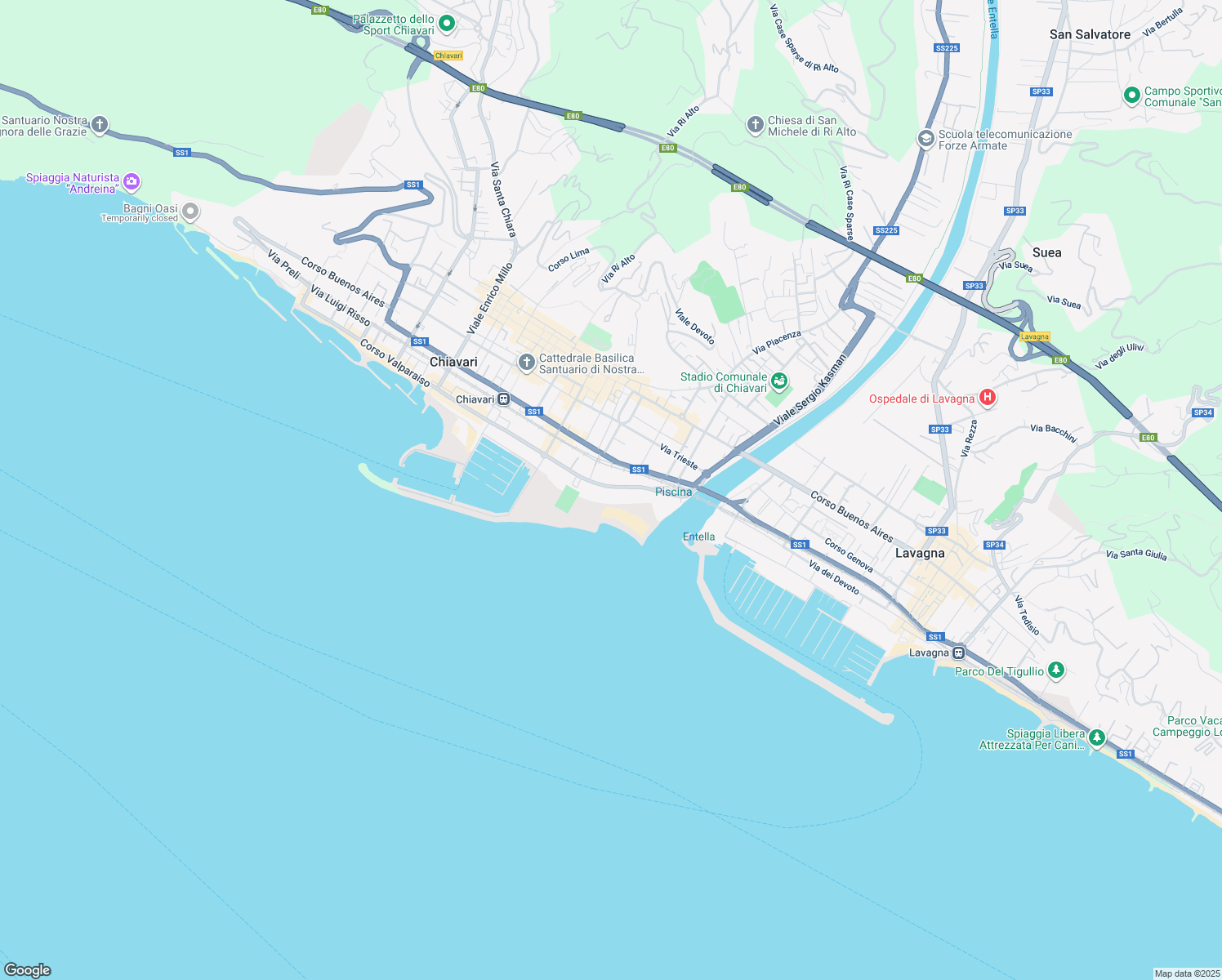map of restaurants, bars, coffee shops, grocery stores, and more near 7 Viale Tito Groppo in Chiavari