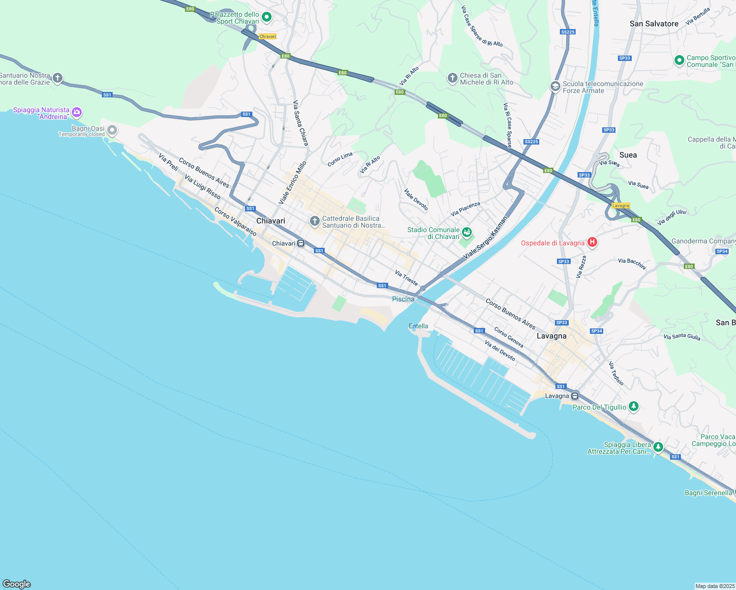 map of restaurants, bars, coffee shops, grocery stores, and more near 7 Viale Groppo in Chiavari