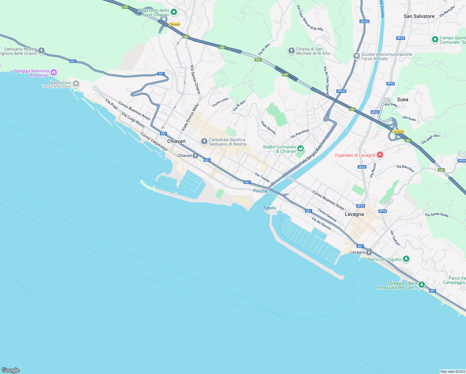 map of restaurants, bars, coffee shops, grocery stores, and more near 7 Viale Groppo in Chiavari