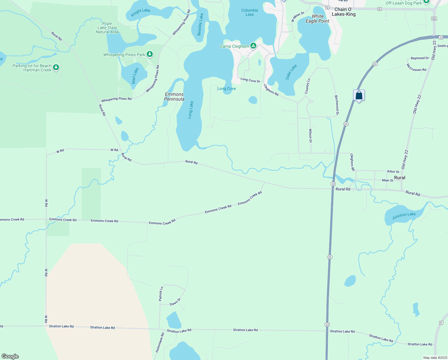 map of restaurants, bars, coffee shops, grocery stores, and more near E995 Rural Road in Waupaca