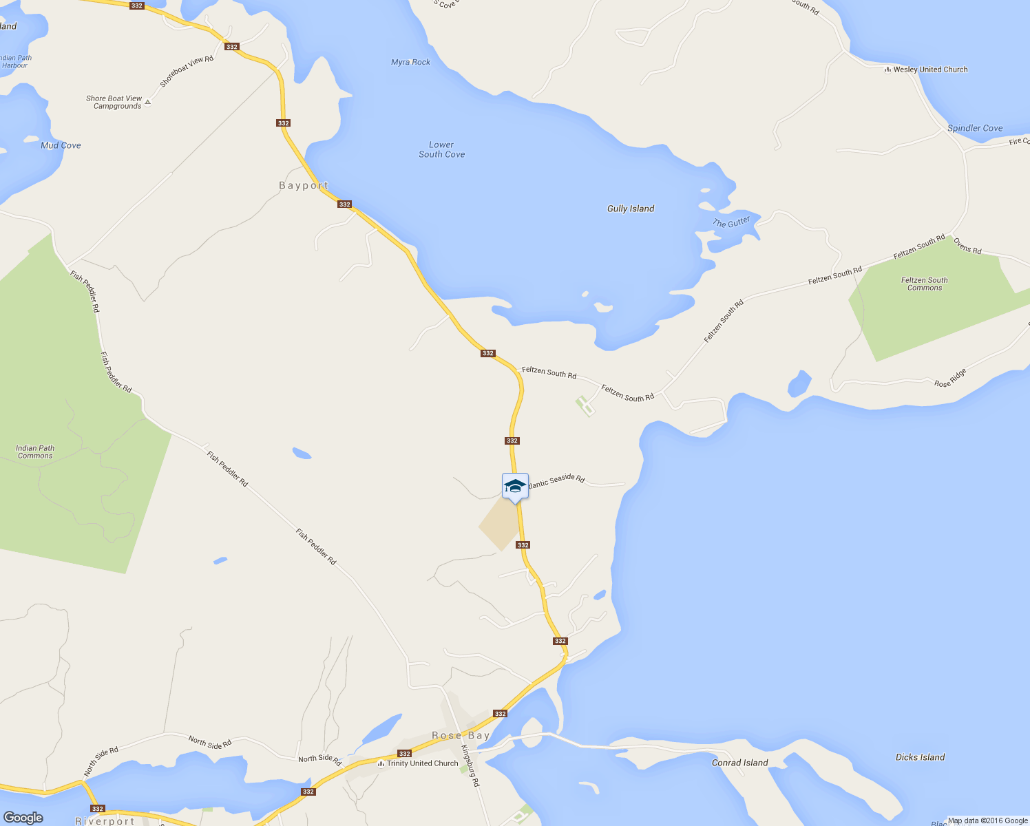 map of restaurants, bars, coffee shops, grocery stores, and more near 3024 Nova Scotia 332 in Rose Bay