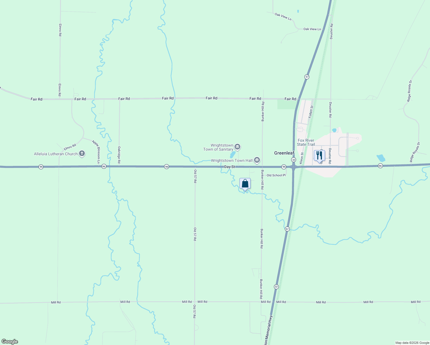 map of restaurants, bars, coffee shops, grocery stores, and more near 1446 Day Street in Greenleaf