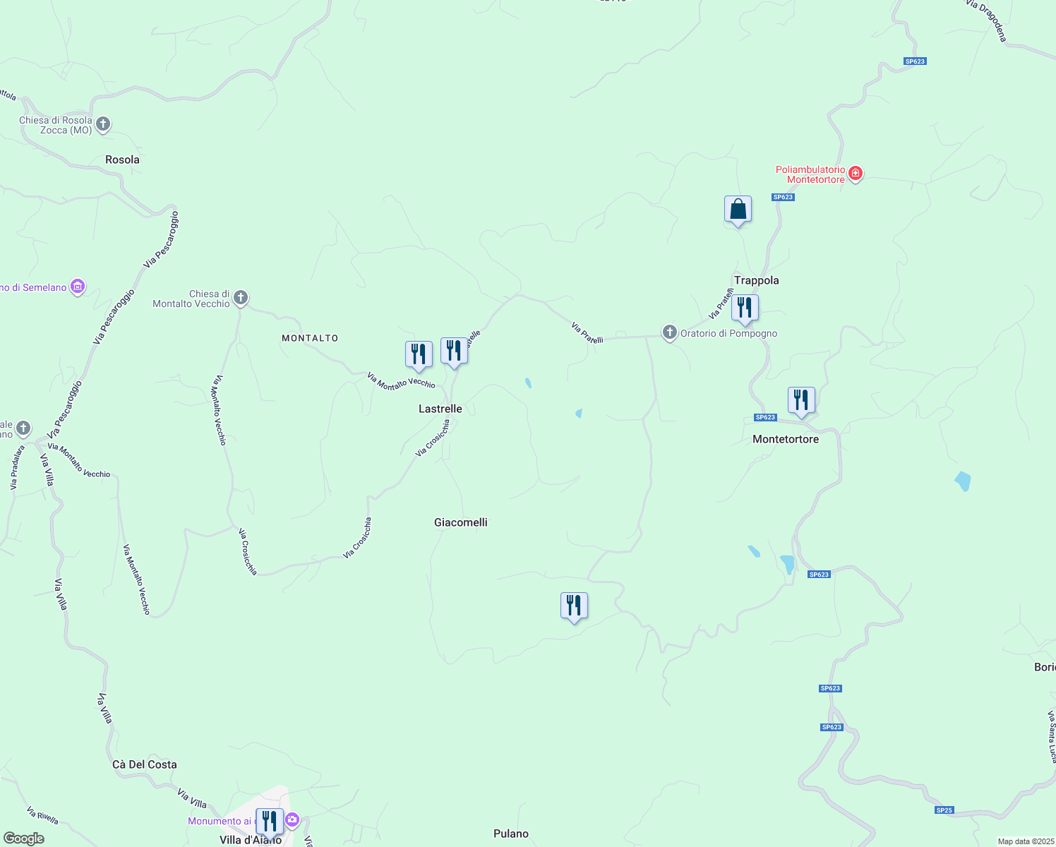 map of restaurants, bars, coffee shops, grocery stores, and more near 425 Via Cignatelli in Montese