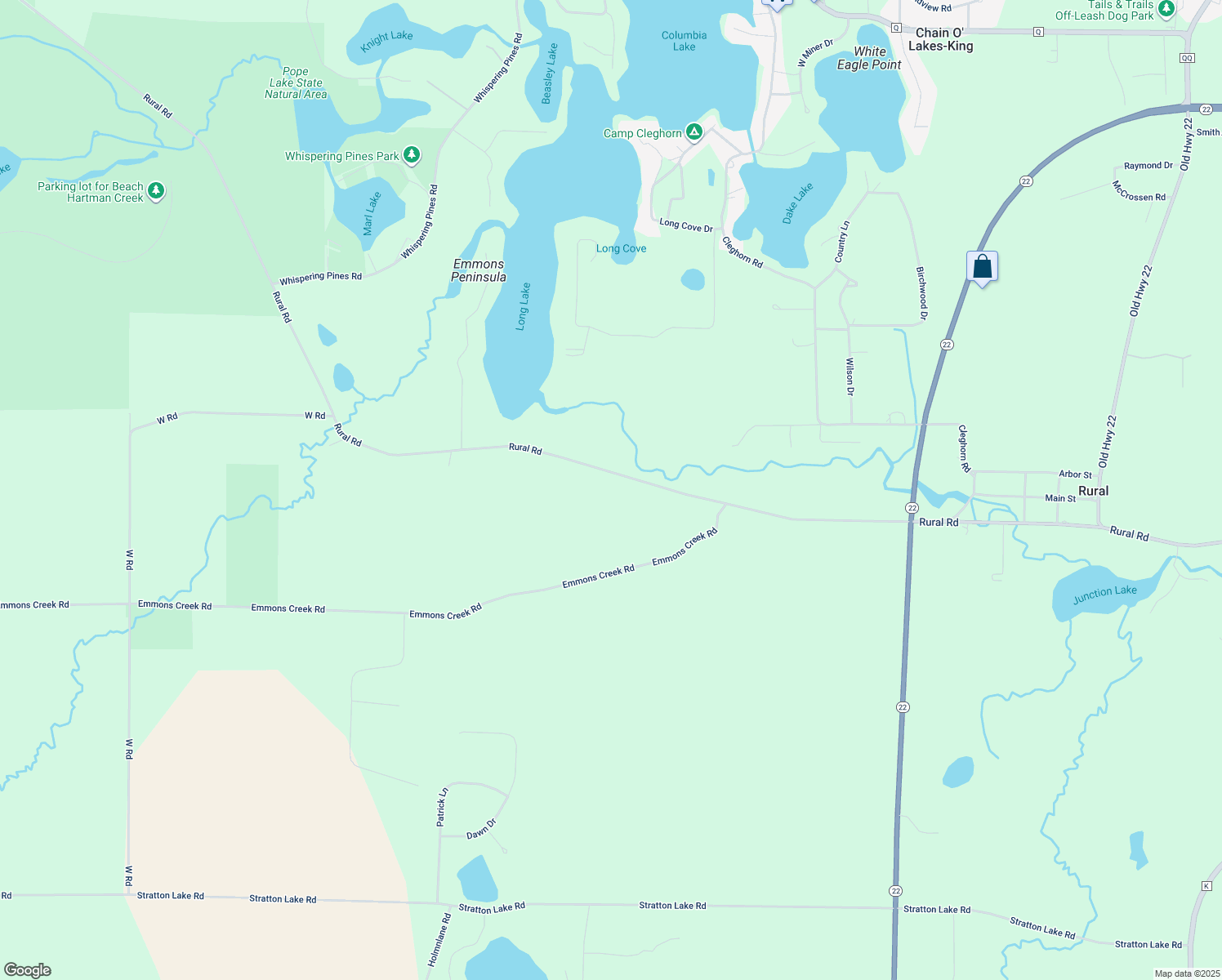 map of restaurants, bars, coffee shops, grocery stores, and more near E995 Rural Road in Waupaca