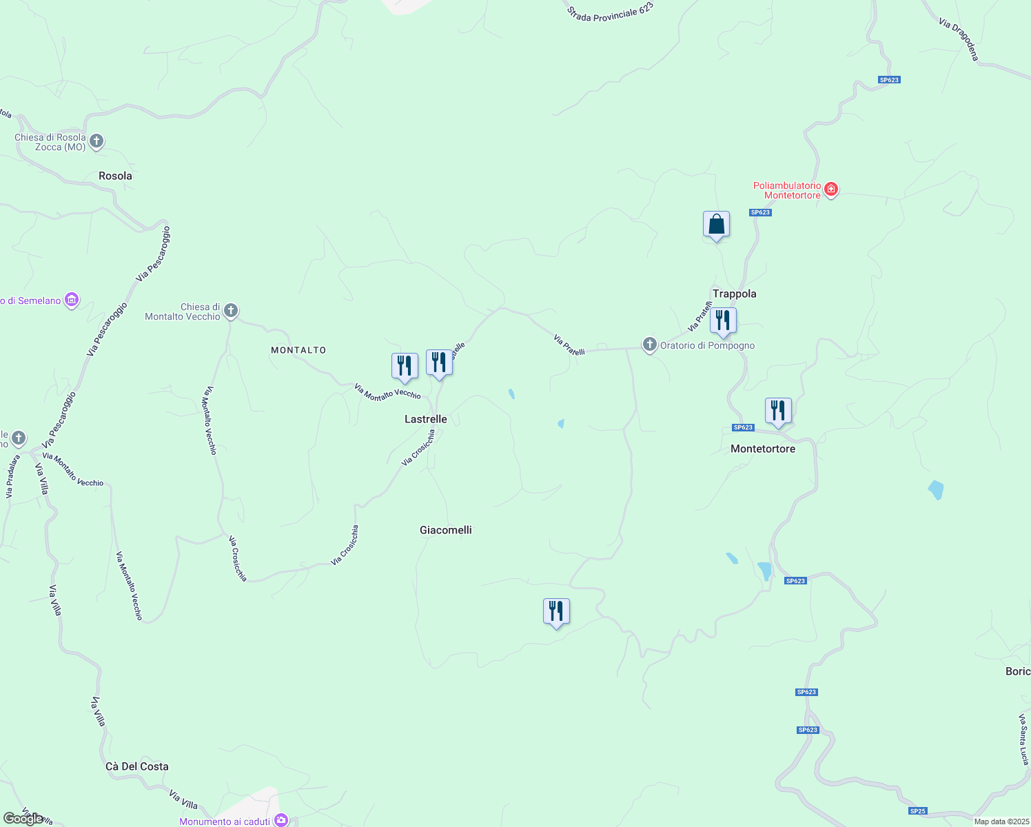 map of restaurants, bars, coffee shops, grocery stores, and more near 425 Via Cignatelli in Montese