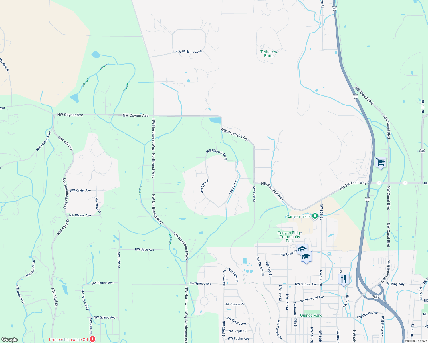 map of restaurants, bars, coffee shops, grocery stores, and more near 4204 Northwest 25th Street in Redmond