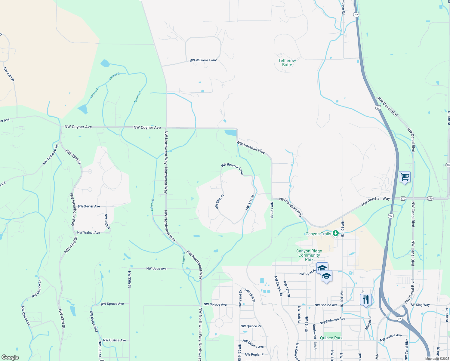 map of restaurants, bars, coffee shops, grocery stores, and more near 4204 Northwest 25th Street in Redmond