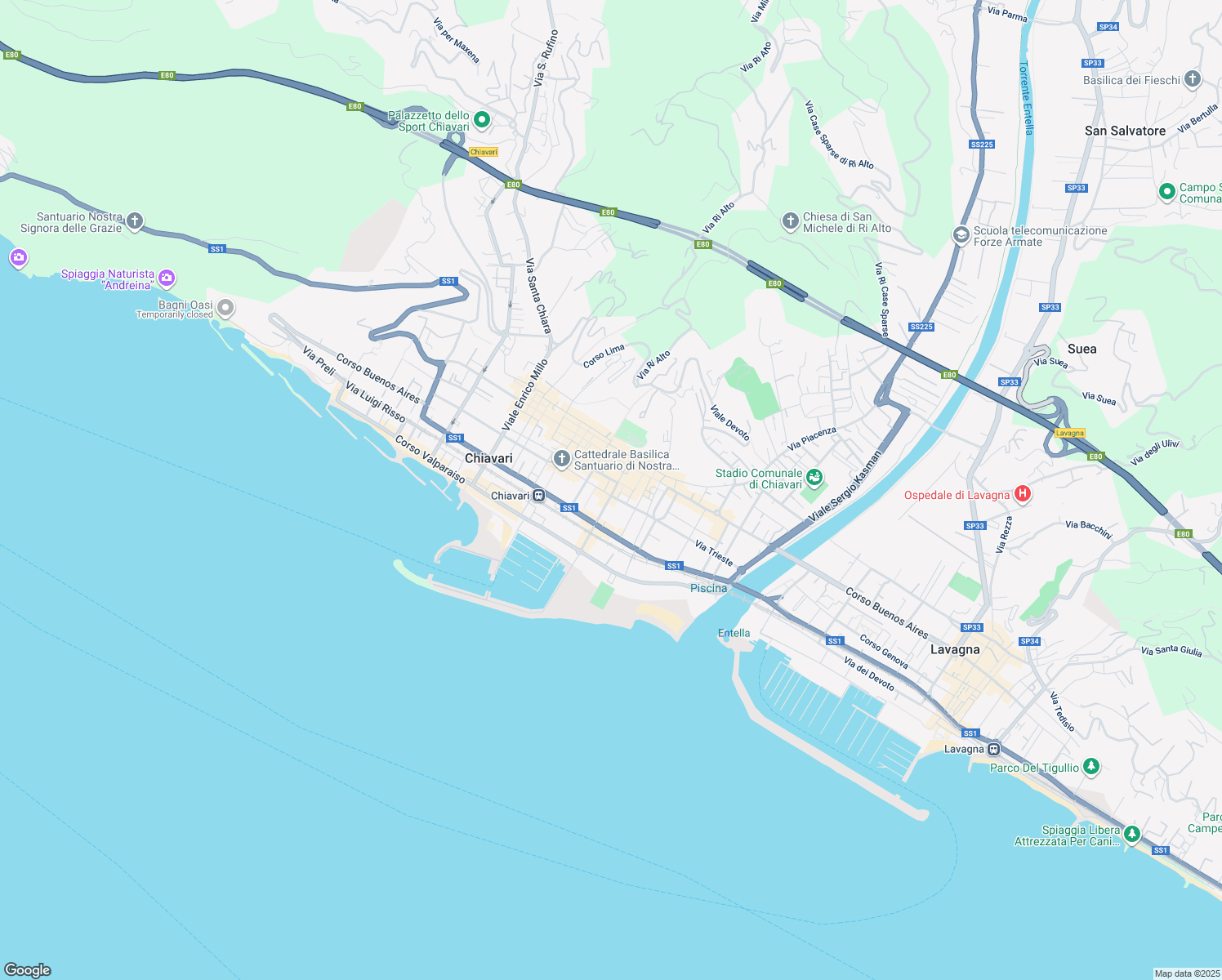 map of restaurants, bars, coffee shops, grocery stores, and more near 10/A Corso Giuseppe Garibaldi in Chiavari