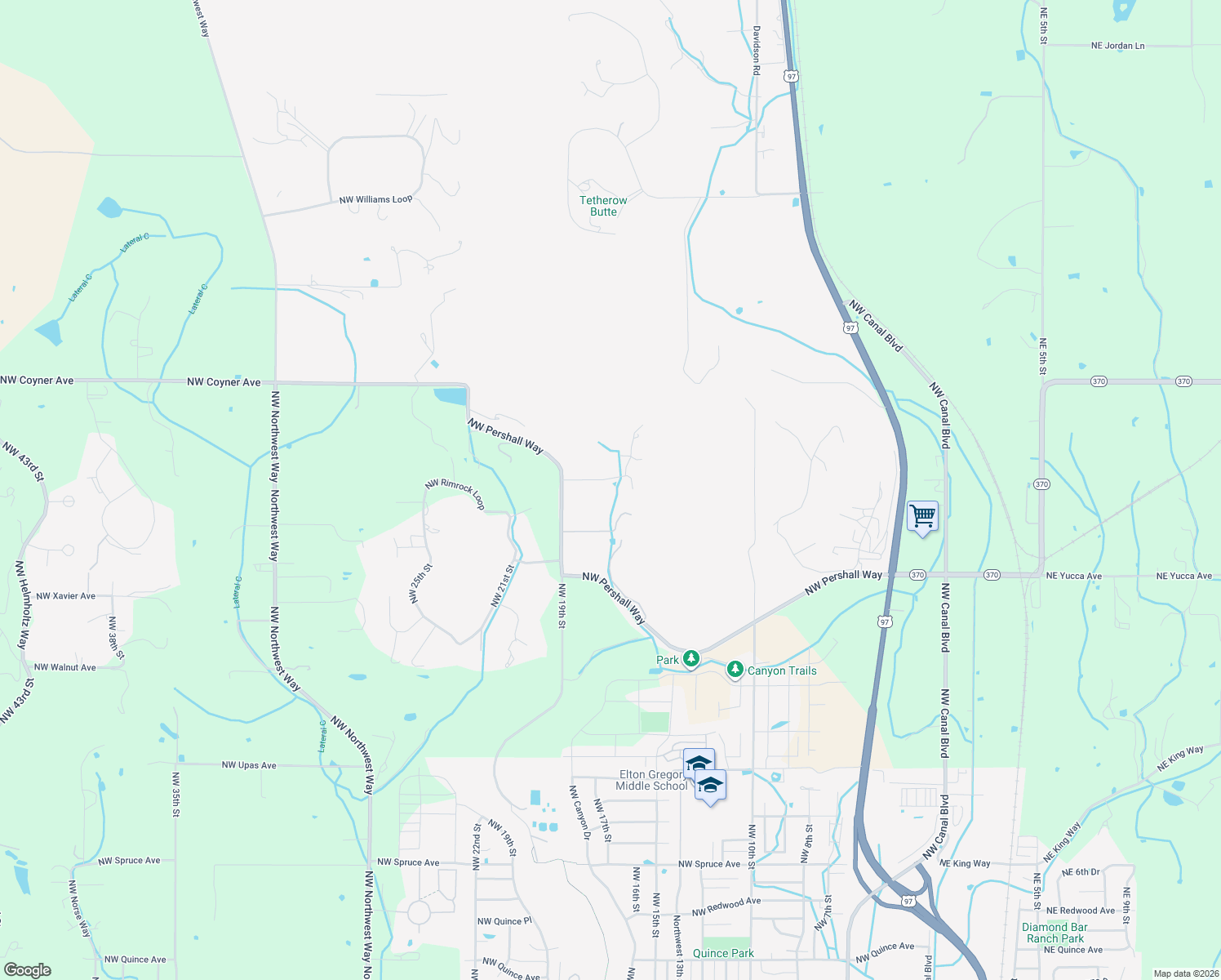 map of restaurants, bars, coffee shops, grocery stores, and more near 4350 Northwest Pershall Way in Redmond