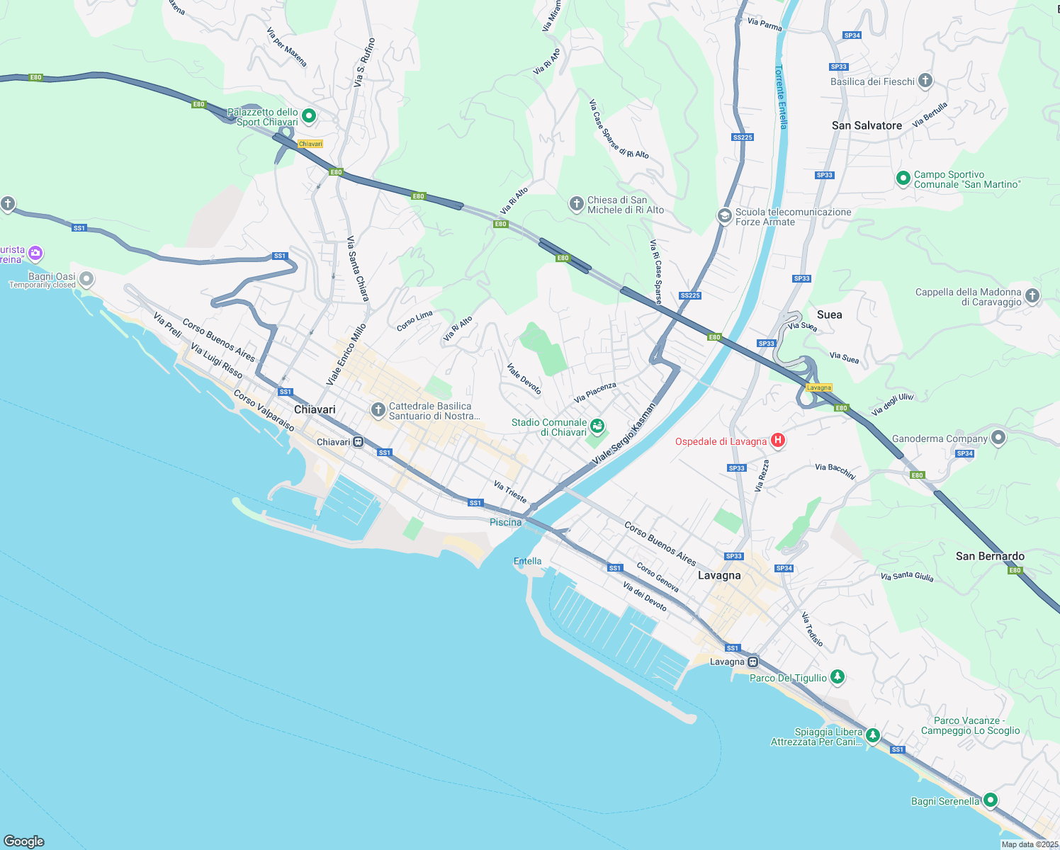 map of restaurants, bars, coffee shops, grocery stores, and more near 3 Viale Adolfo e Adelina Devoto in Chiavari