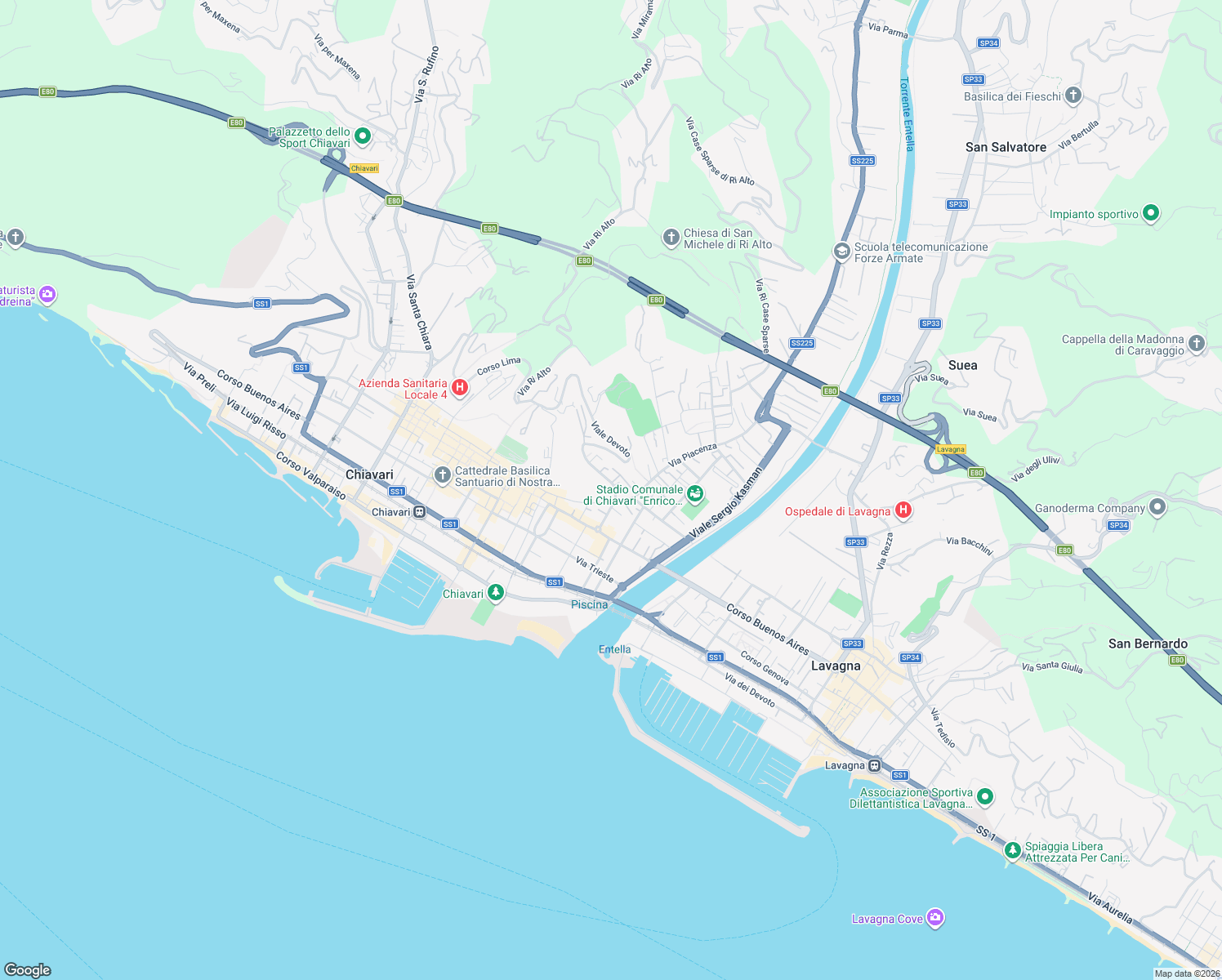 map of restaurants, bars, coffee shops, grocery stores, and more near 3 Viale Adolfo e Adelina Devoto in Chiavari