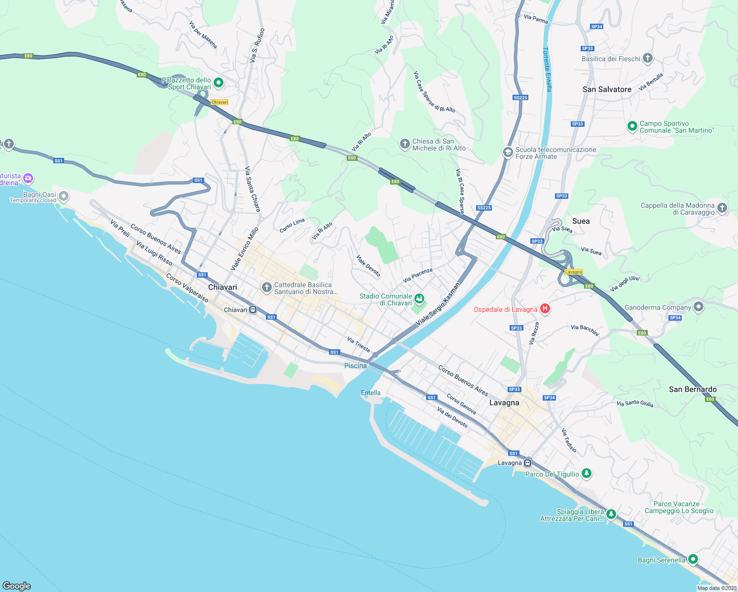 map of restaurants, bars, coffee shops, grocery stores, and more near 3 Viale Adolfo e Adelina Devoto in Chiavari