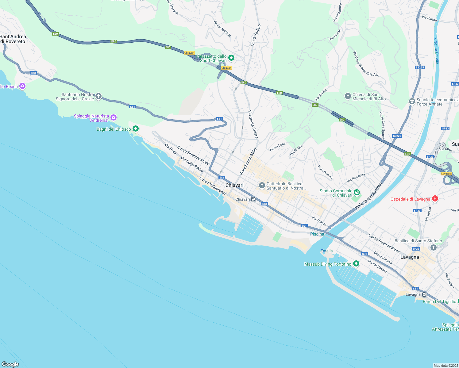 map of restaurants, bars, coffee shops, grocery stores, and more near in Chiavari