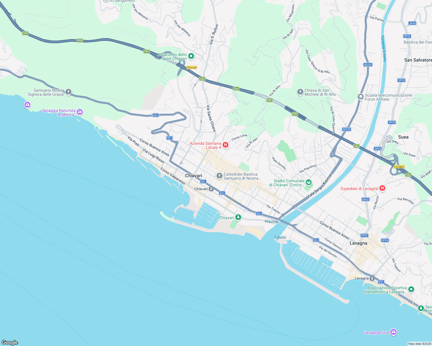 map of restaurants, bars, coffee shops, grocery stores, and more near 2 Via Doria in Chiavari