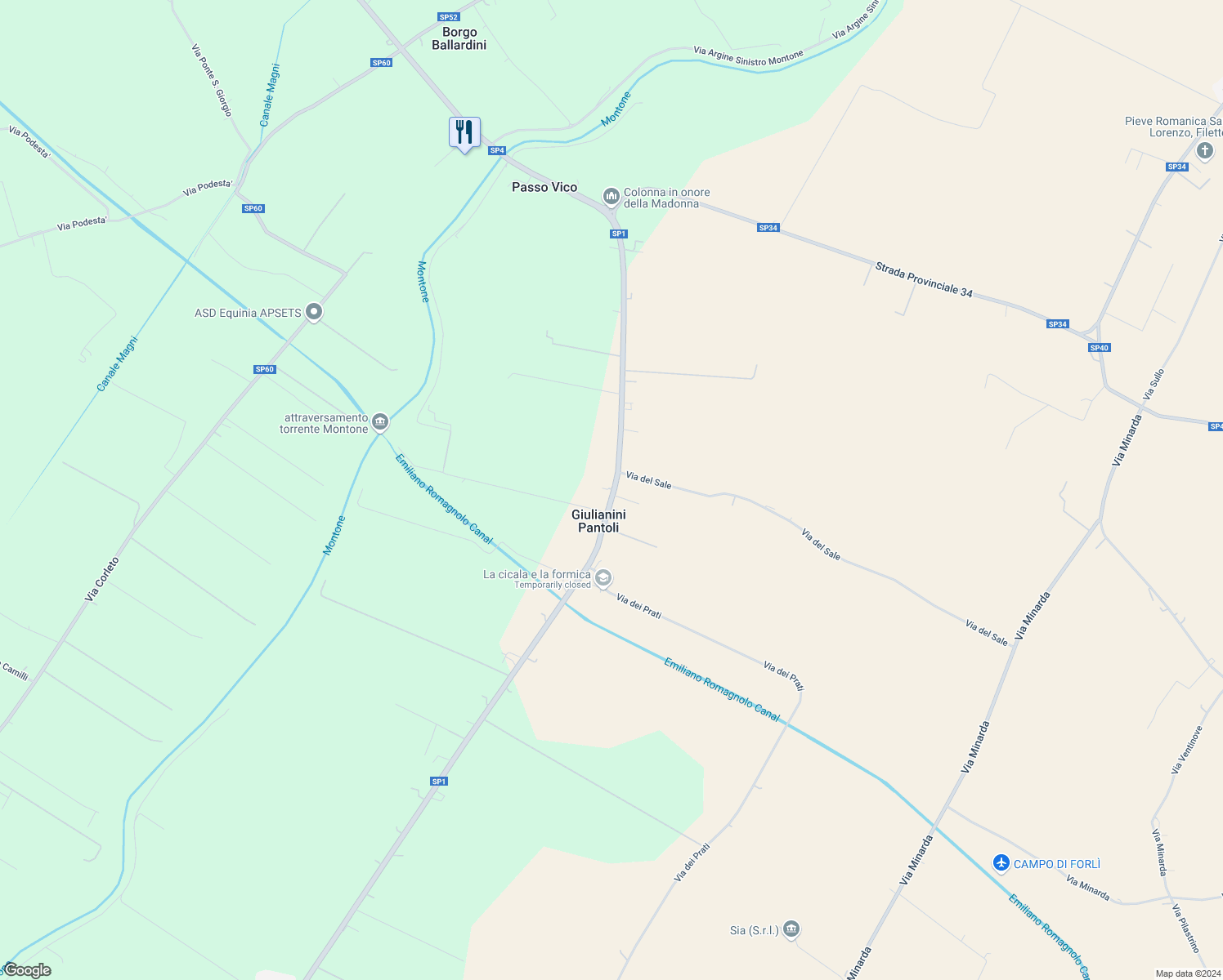 map of restaurants, bars, coffee shops, grocery stores, and more near 373 Via Lughese in Provincia di Forlì-Cesena