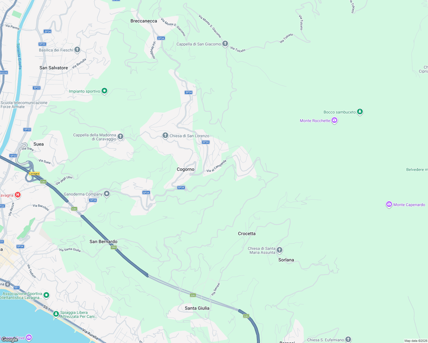 map of restaurants, bars, coffee shops, grocery stores, and more near 32 Via al Campanile in Cogorno