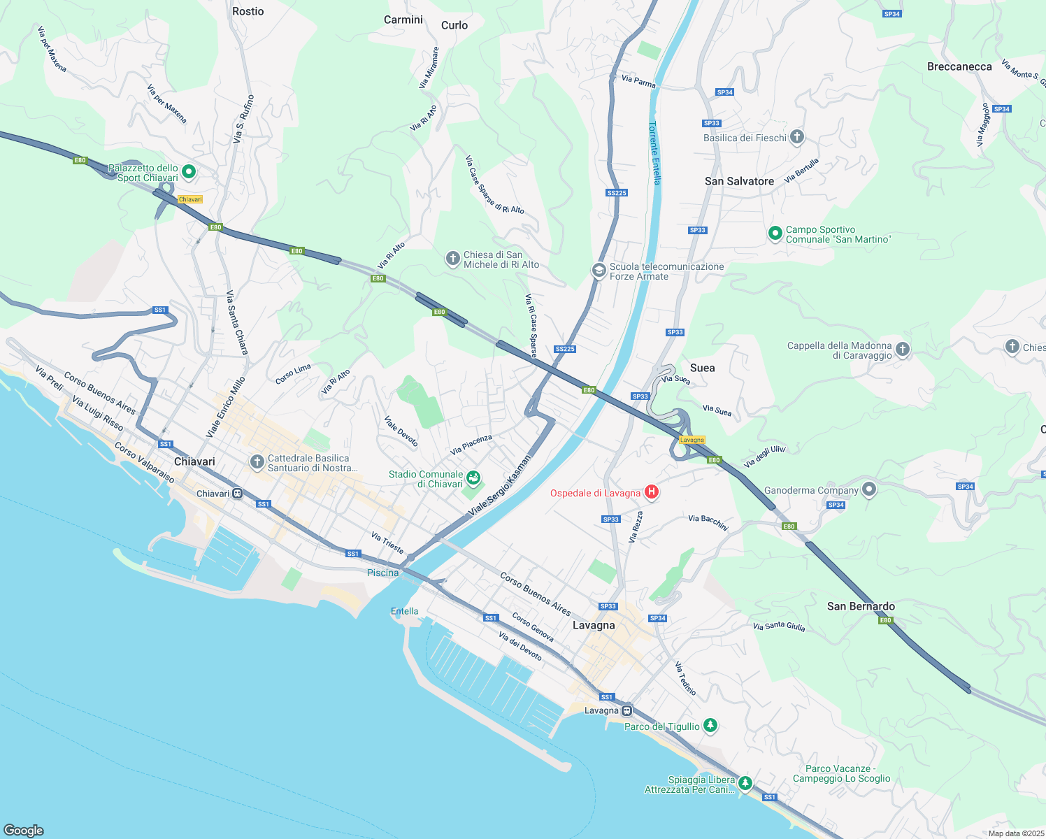 map of restaurants, bars, coffee shops, grocery stores, and more near in Chiavari