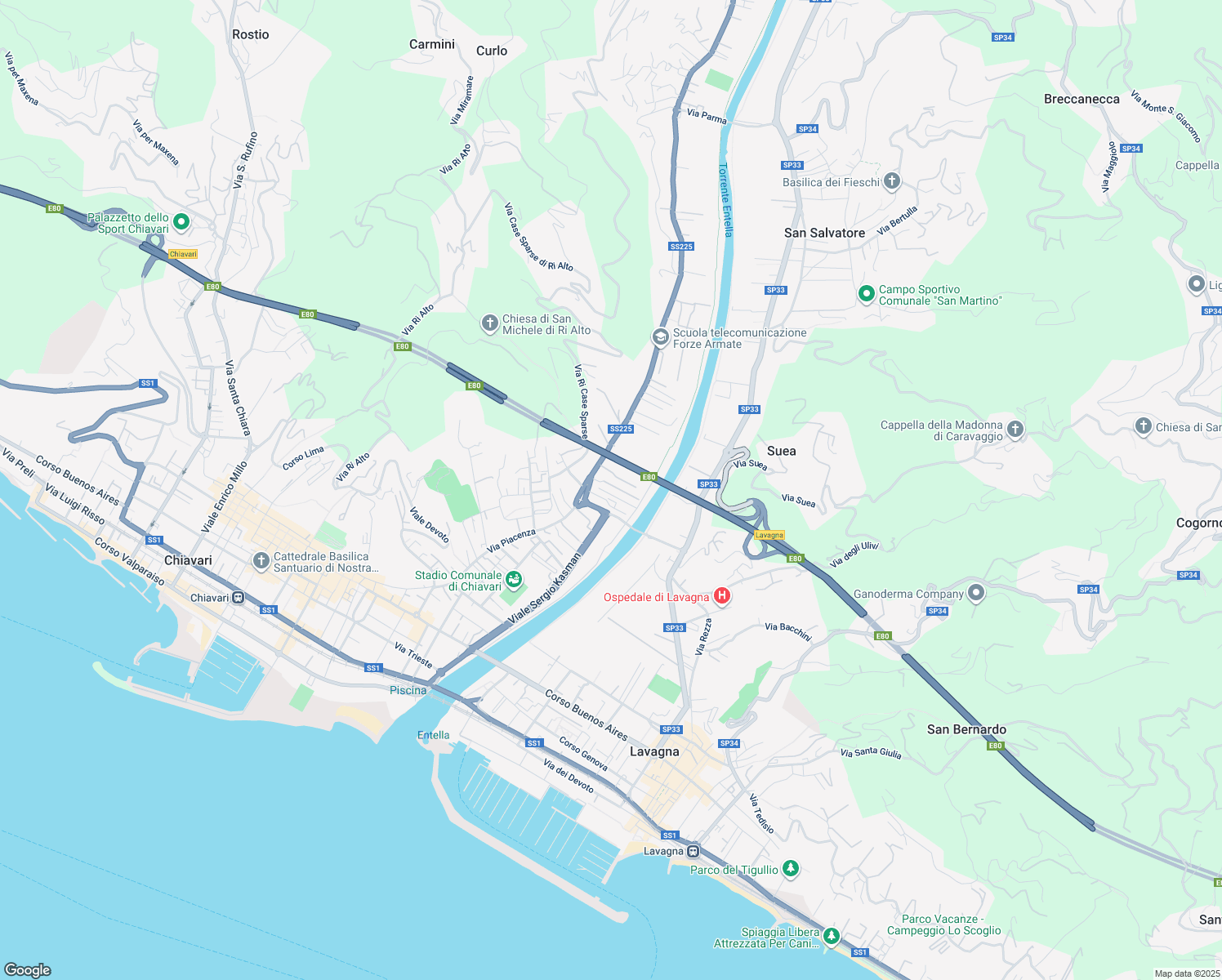 map of restaurants, bars, coffee shops, grocery stores, and more near 8-13 Via Priv Ata di Piazza San Frlnt in Chiavari