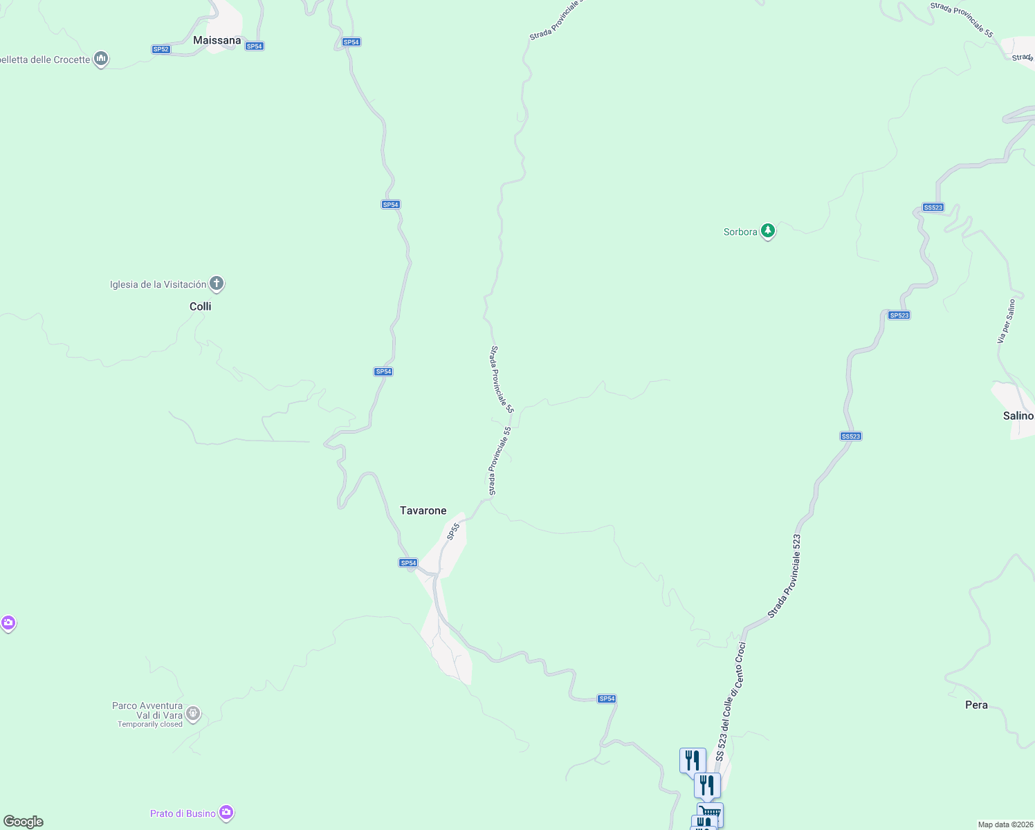 map of restaurants, bars, coffee shops, grocery stores, and more near 9 Villaggio la Crocetta Tavarone in Tavarone