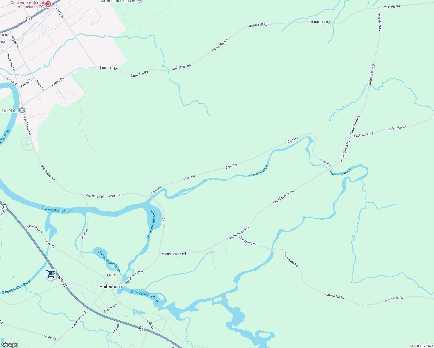 map of restaurants, bars, coffee shops, grocery stores, and more near 233 Branch Rd in Gouverneur