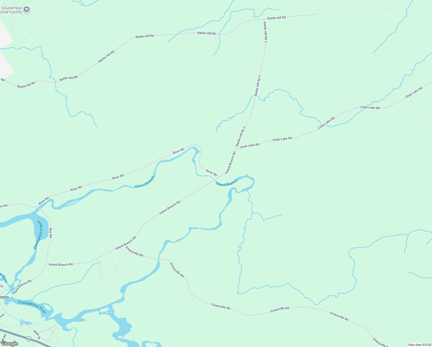 map of restaurants, bars, coffee shops, grocery stores, and more near 18 River Road in Gouverneur