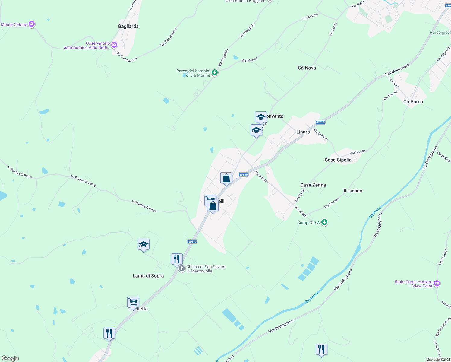 map of restaurants, bars, coffee shops, grocery stores, and more near 86p Via Punta in Ponticelli