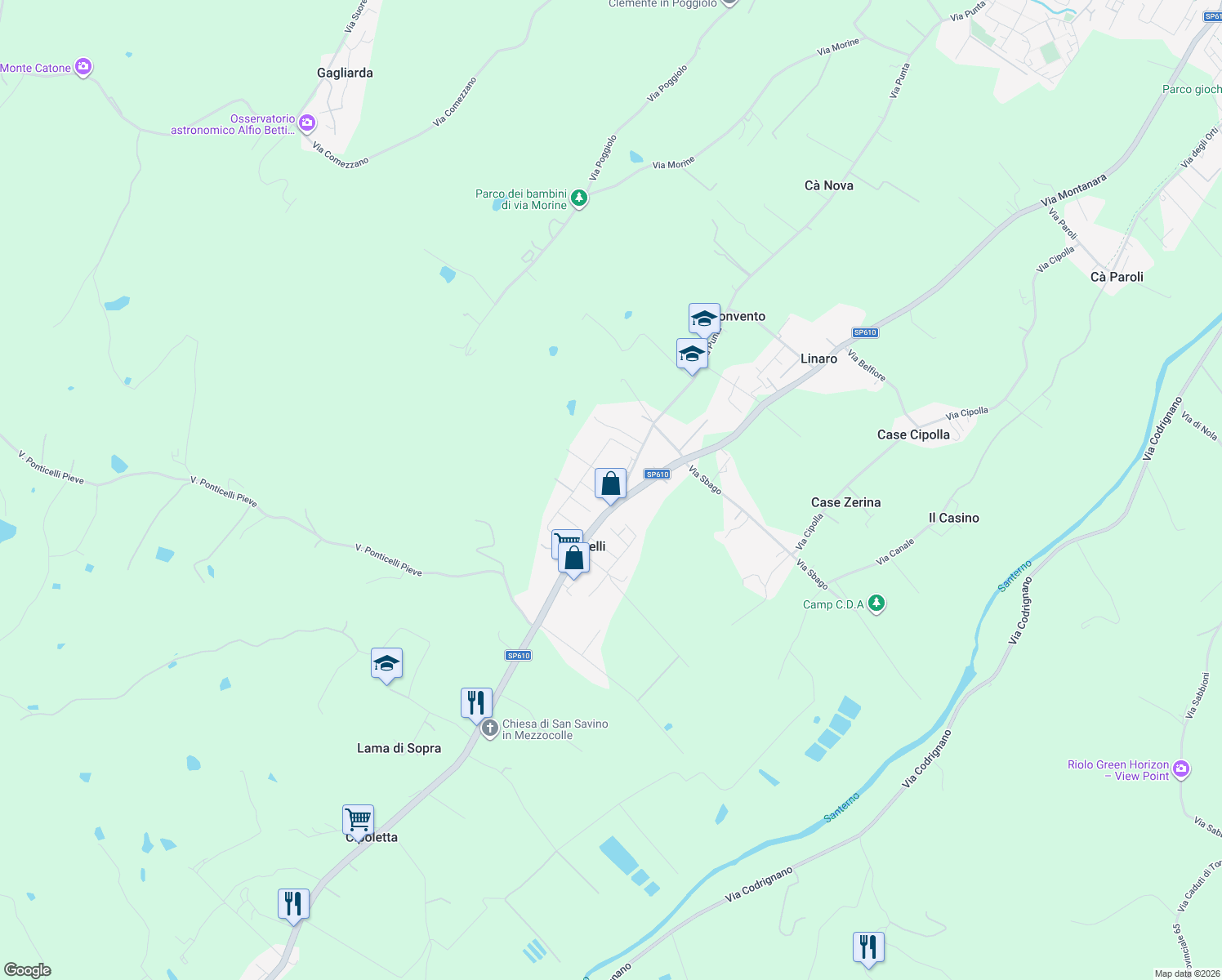 map of restaurants, bars, coffee shops, grocery stores, and more near 86p Via Punta in Ponticelli