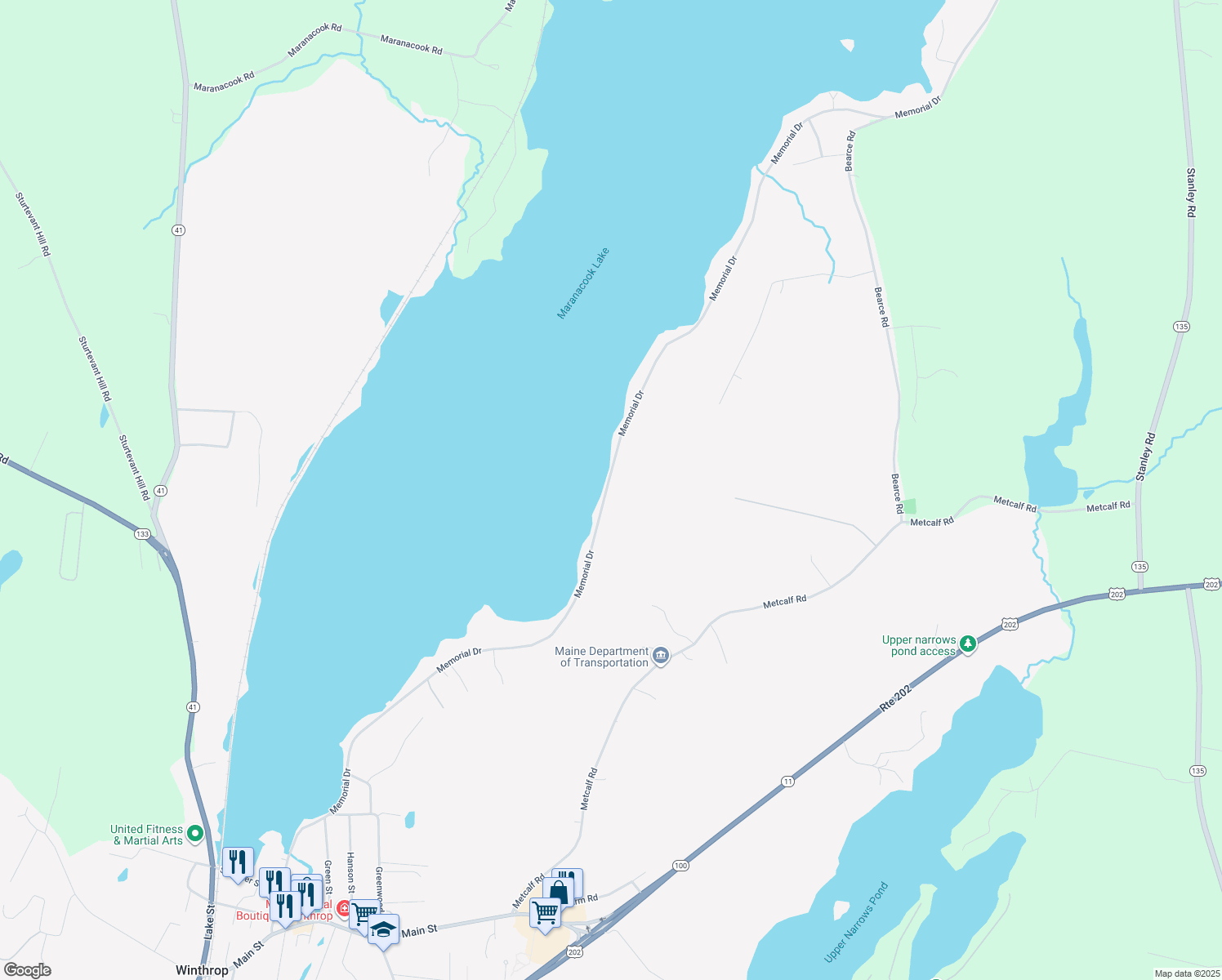 map of restaurants, bars, coffee shops, grocery stores, and more near 515 Memorial Drive in Winthrop