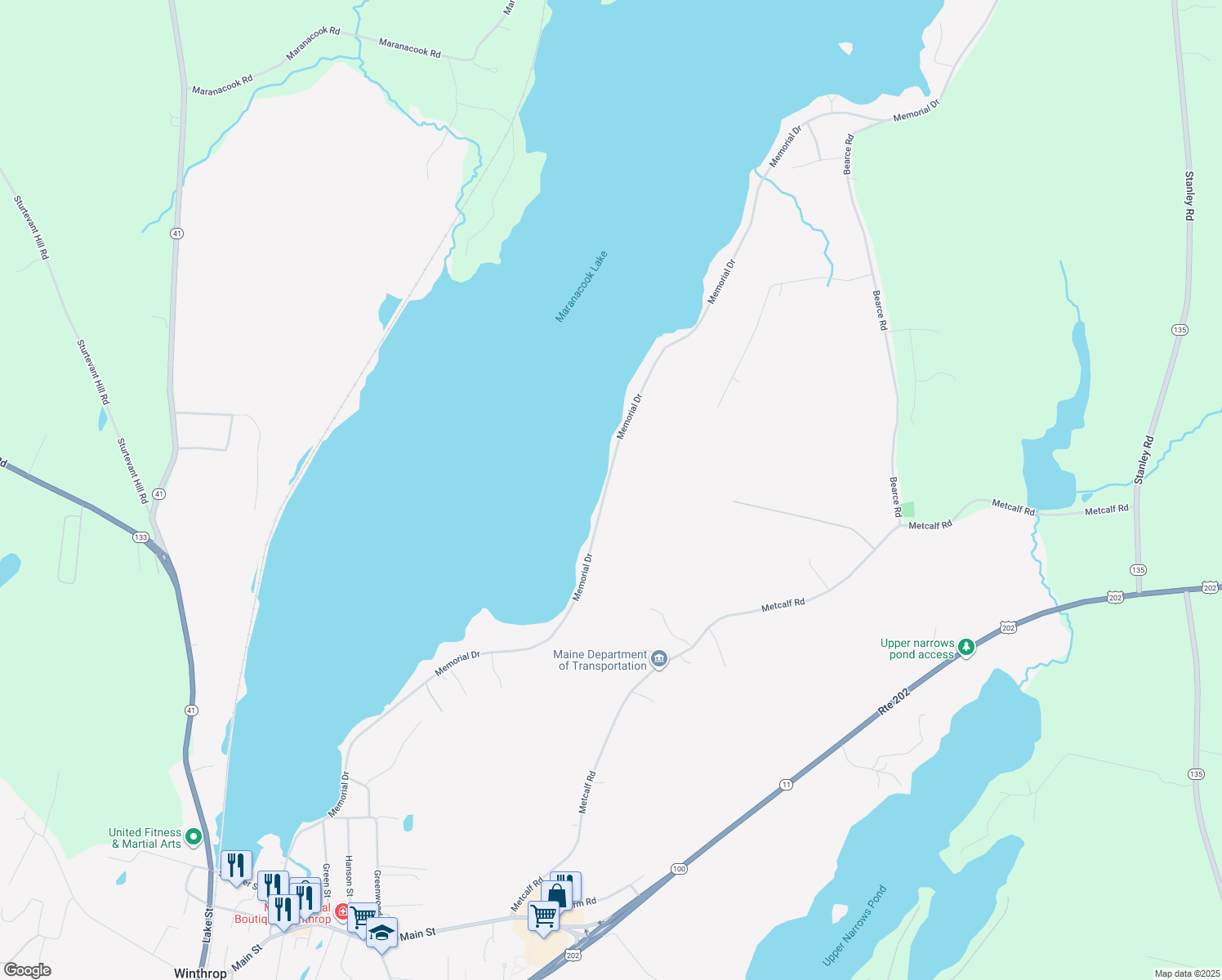 map of restaurants, bars, coffee shops, grocery stores, and more near 515 Memorial Drive in Winthrop