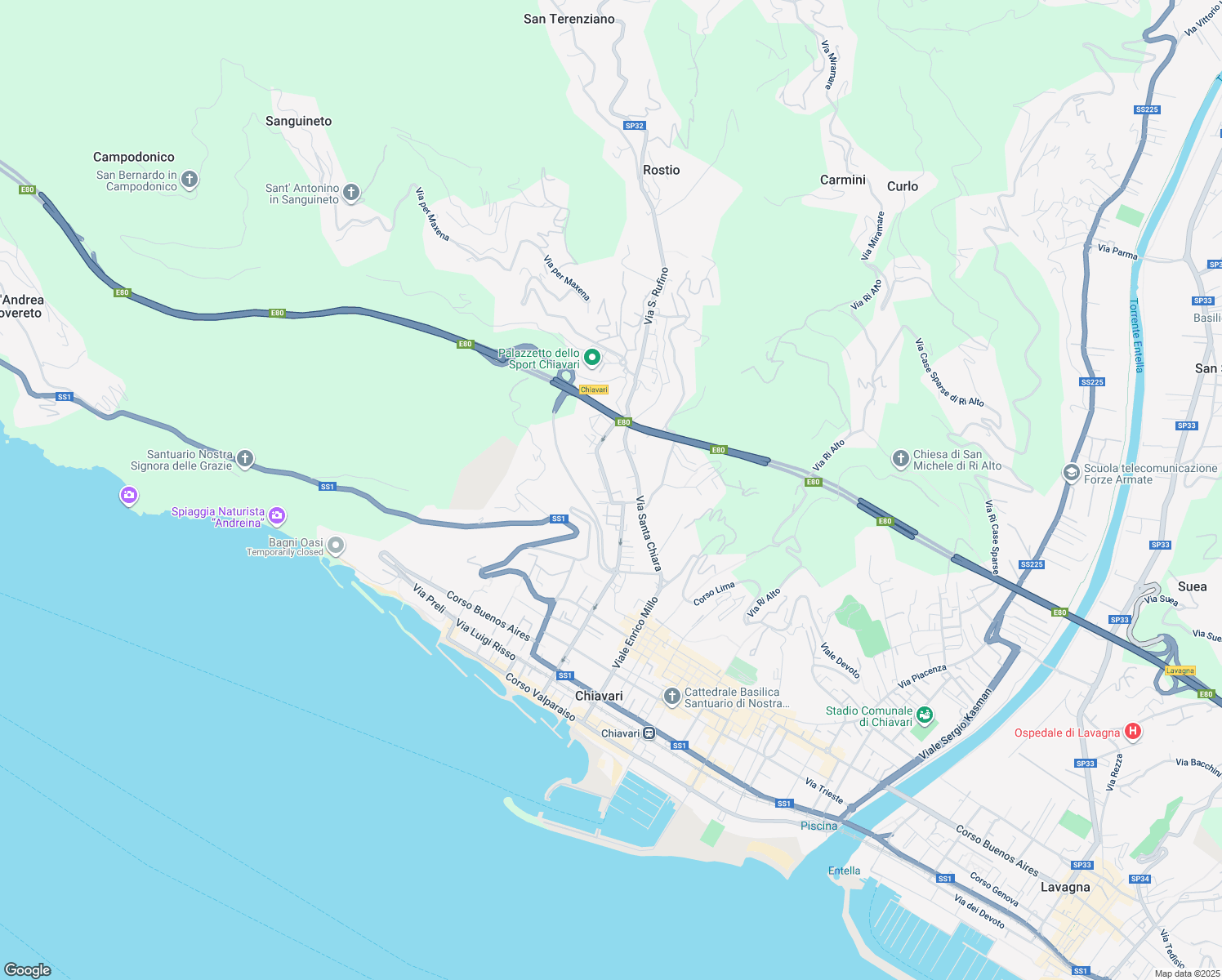 map of restaurants, bars, coffee shops, grocery stores, and more near 1 Via Colonnello Enrico Franceschi in Chiavari