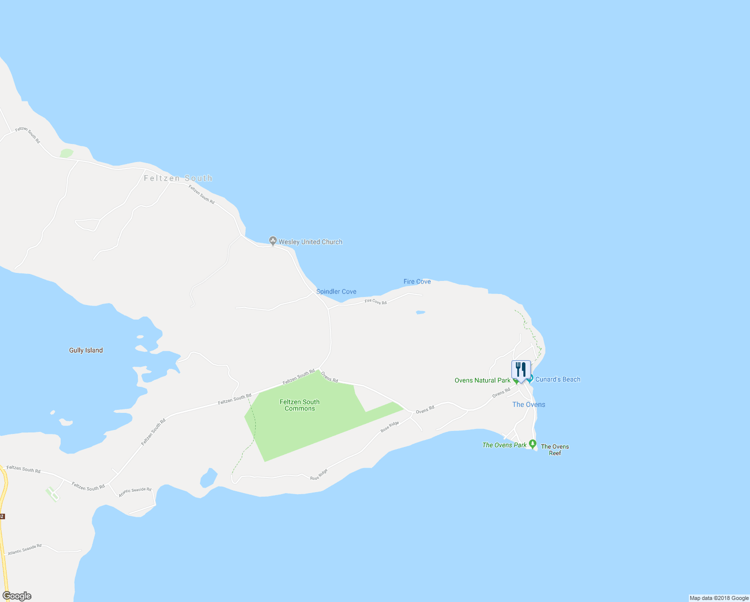 map of restaurants, bars, coffee shops, grocery stores, and more near Fire Cove Road in Rose Bay