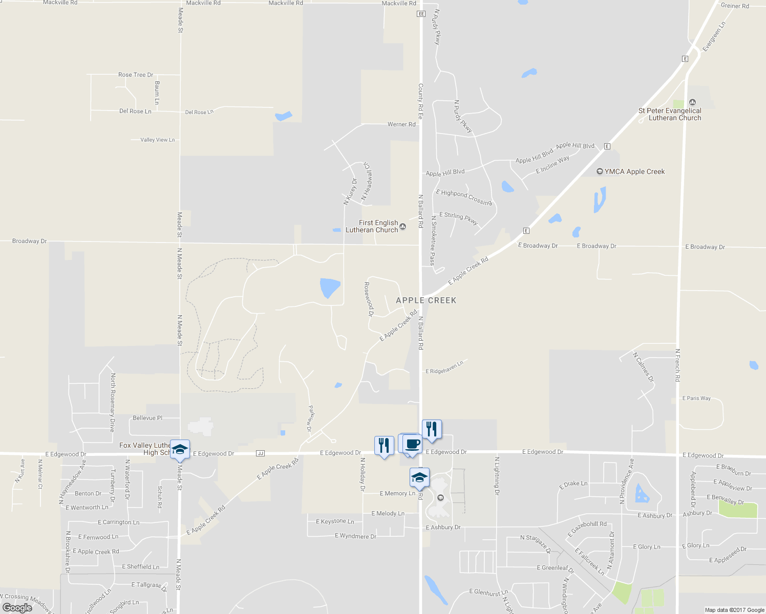map of restaurants, bars, coffee shops, grocery stores, and more near 39 Heritage Court in Appleton