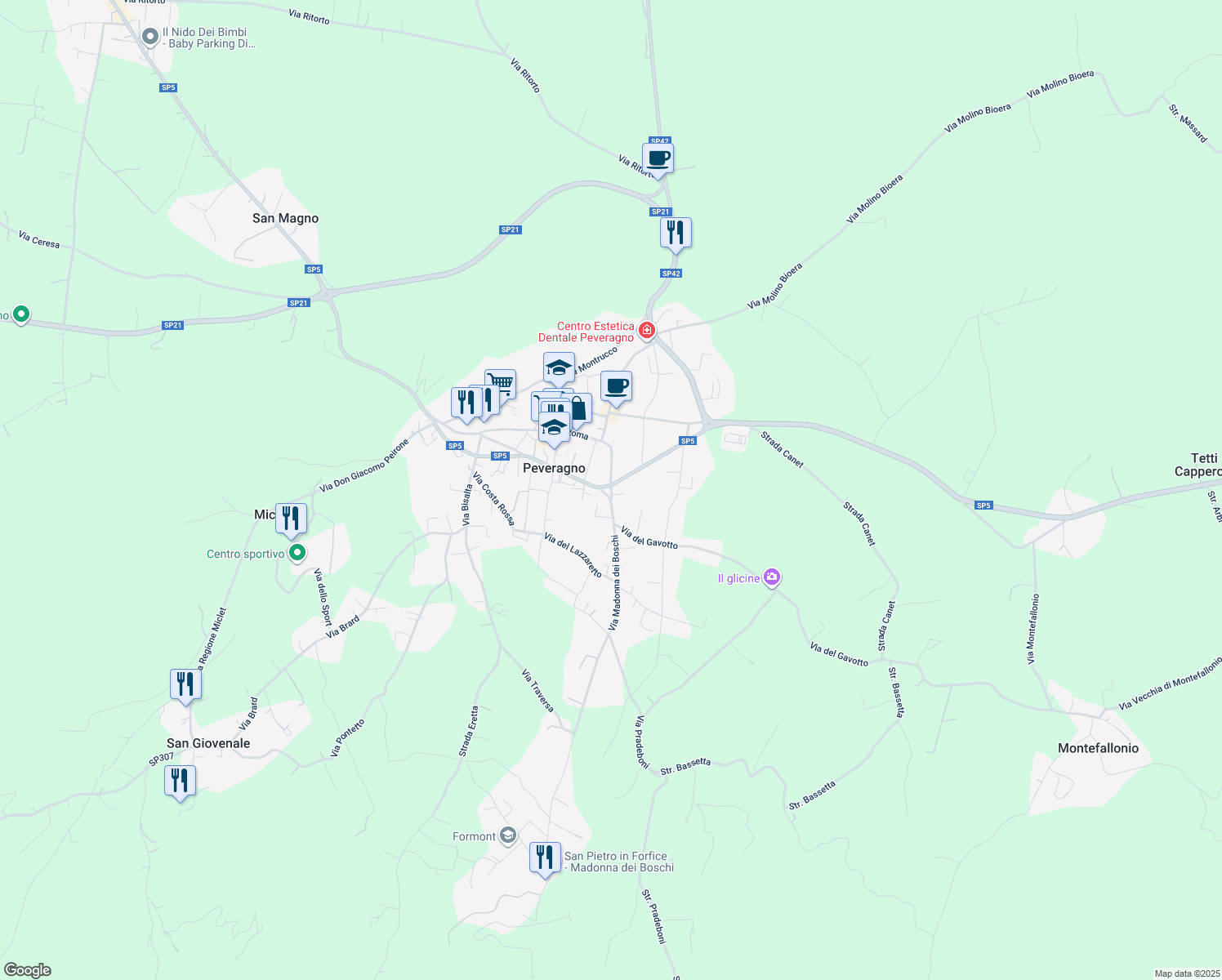 map of restaurants, bars, coffee shops, grocery stores, and more near 37 Via Vittorio Veneto in Peveragno
