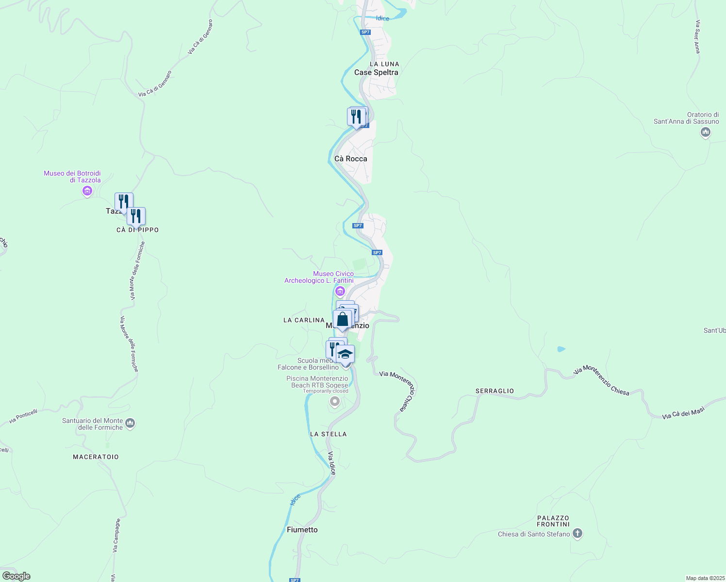 map of restaurants, bars, coffee shops, grocery stores, and more near 14 Via Caduti di Cefalonia in Monterenzio