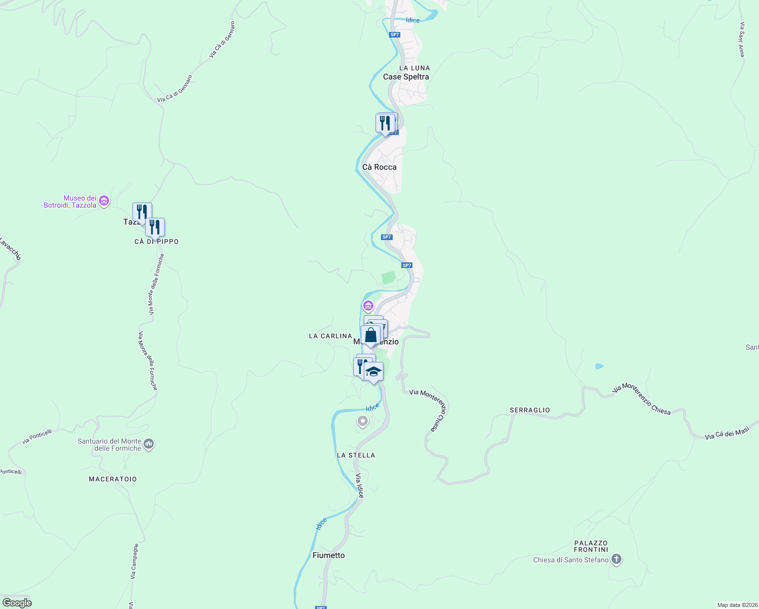 map of restaurants, bars, coffee shops, grocery stores, and more near in Monterenzio