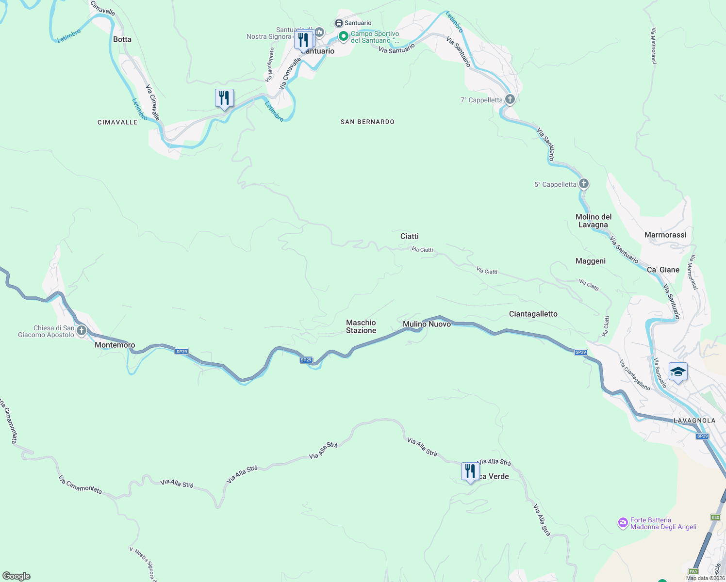 map of restaurants, bars, coffee shops, grocery stores, and more near 21 Via Maschio in Provincia di Savona