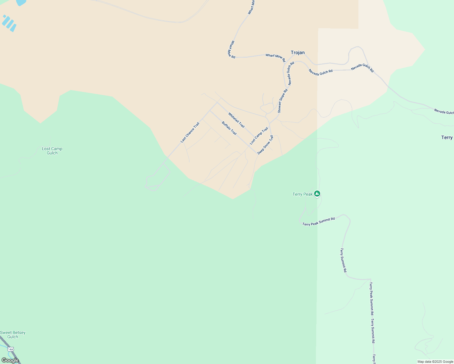 map of restaurants, bars, coffee shops, grocery stores, and more near Lost Camp Trail in Lead