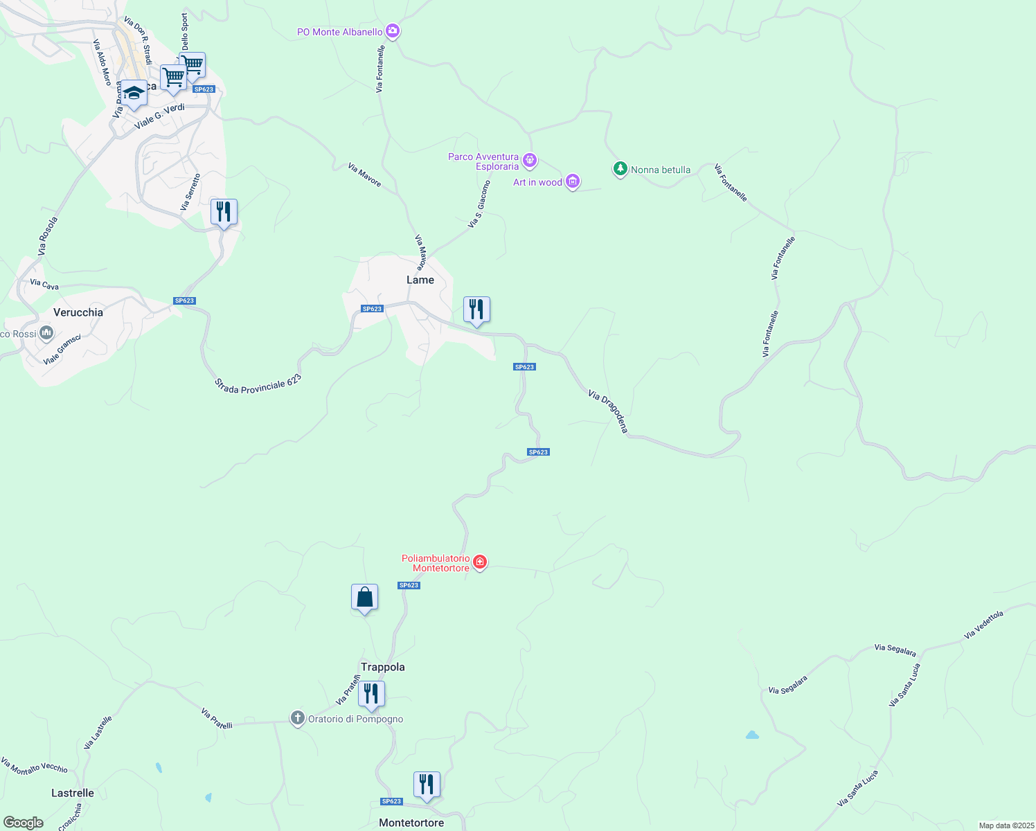 map of restaurants, bars, coffee shops, grocery stores, and more near 2784 SP623 in Provincia di Modena