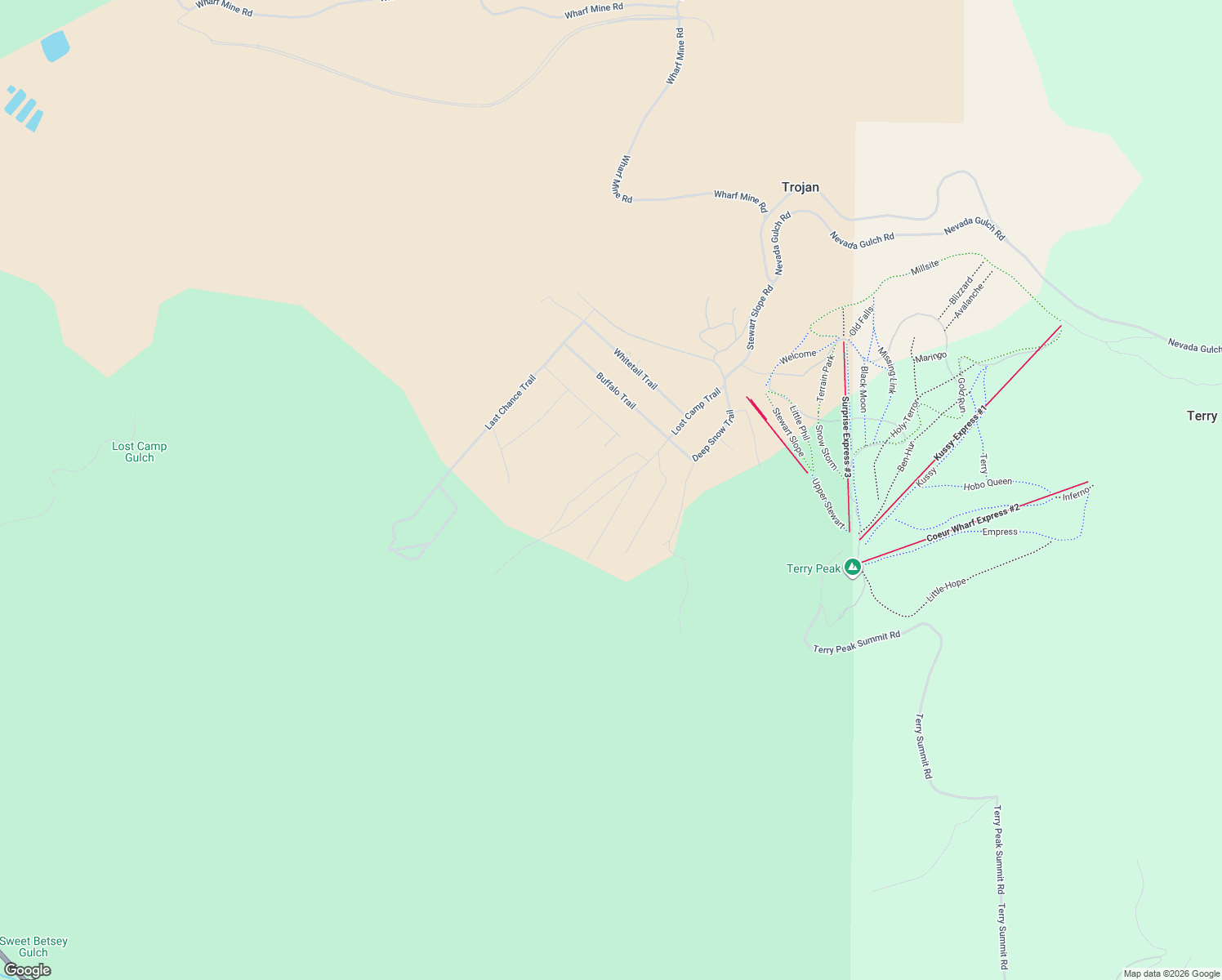 map of restaurants, bars, coffee shops, grocery stores, and more near Lost Camp Trail in Lead