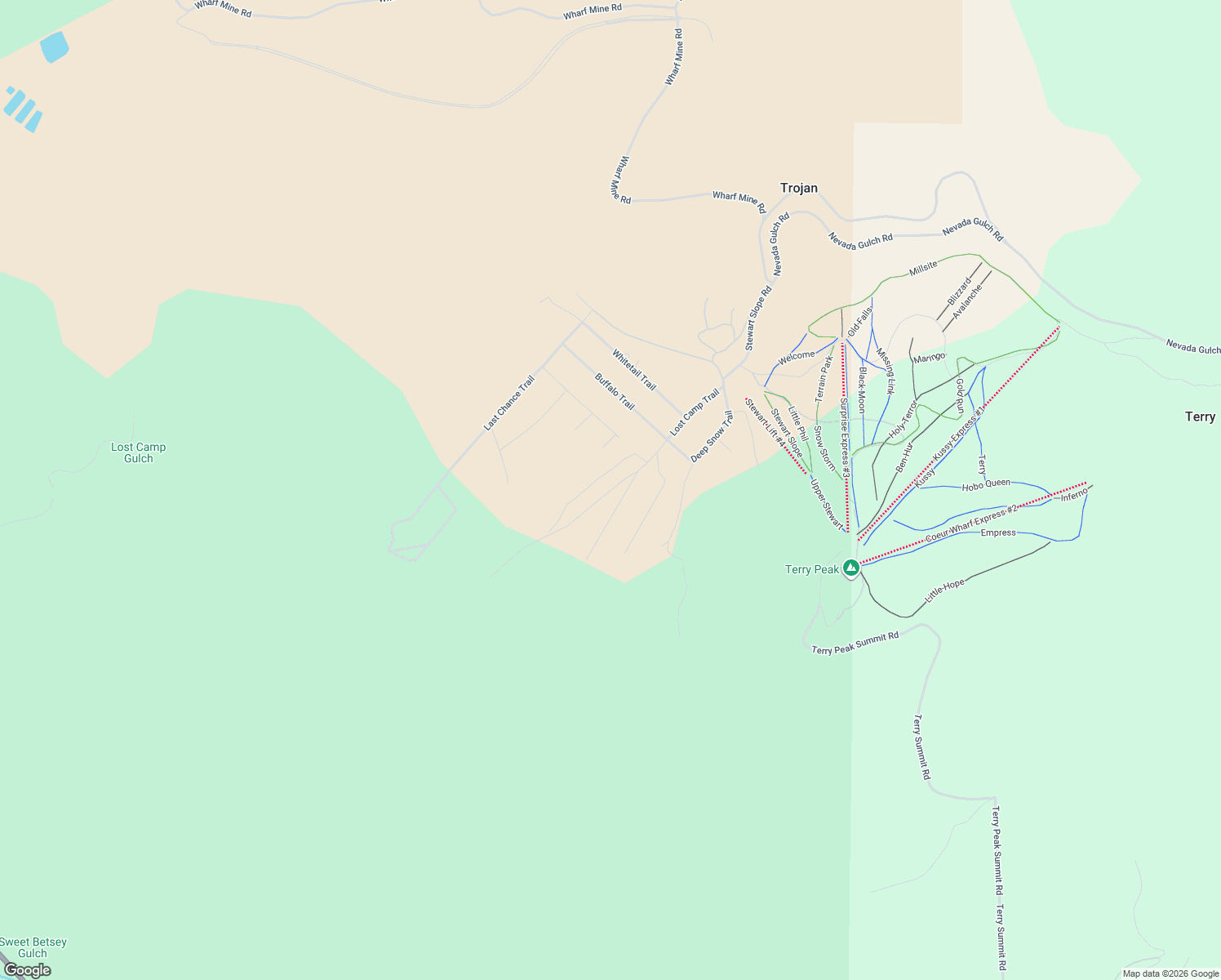 map of restaurants, bars, coffee shops, grocery stores, and more near Lost Camp Trail in Lawrence County