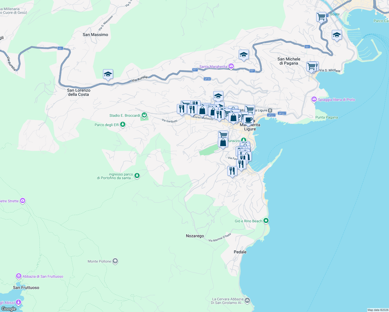 map of restaurants, bars, coffee shops, grocery stores, and more near 81 Via Dogali in Santa Margherita Ligure