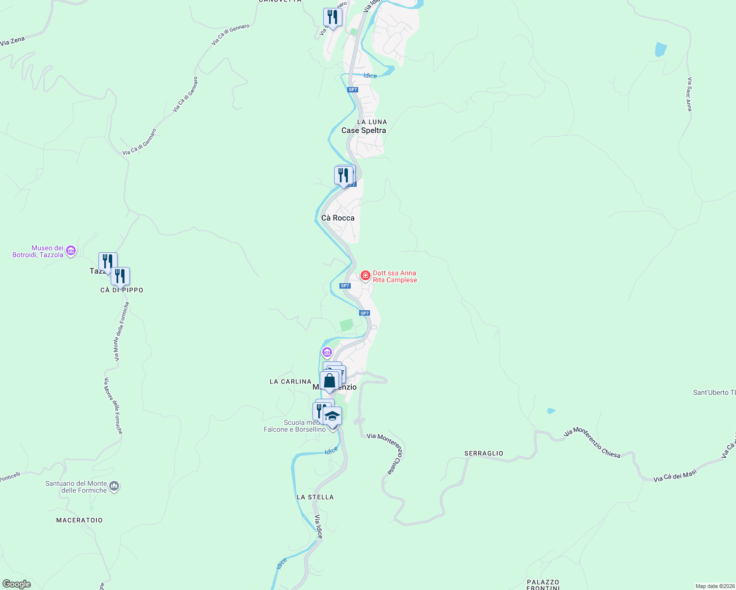 map of restaurants, bars, coffee shops, grocery stores, and more near 8 Via dell'Osteria in Monterenzio